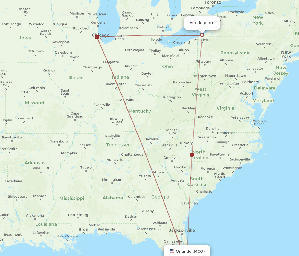 MCO-ERI flight routes