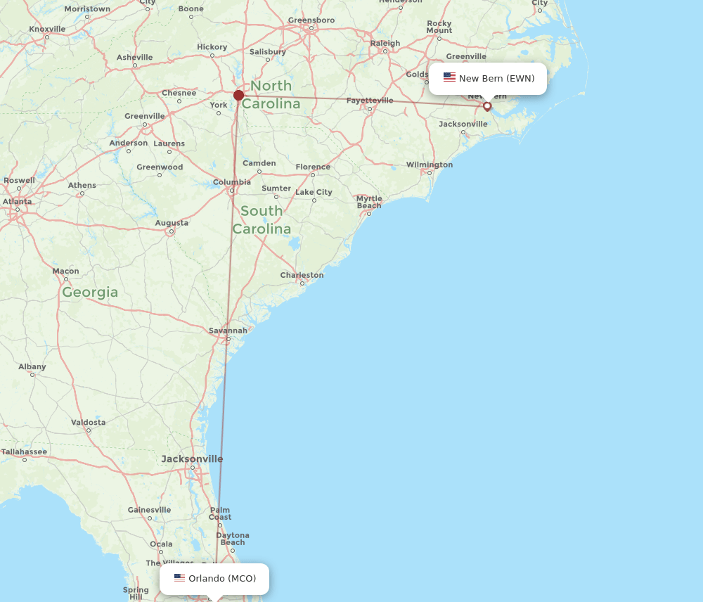 MCO-EWN flight routes
