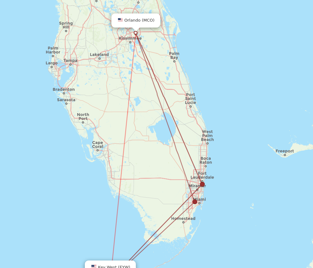 MCO to EYW flights and routes map