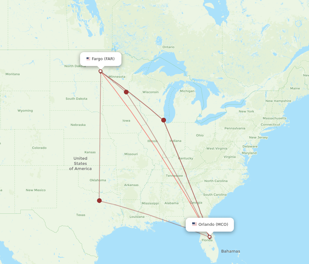 MCO-FAR flight routes