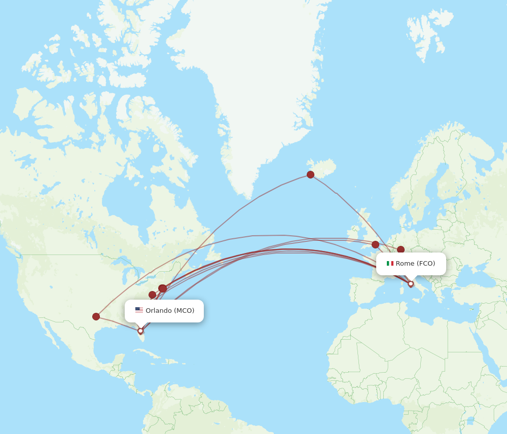 MCO to FCO flights and routes map