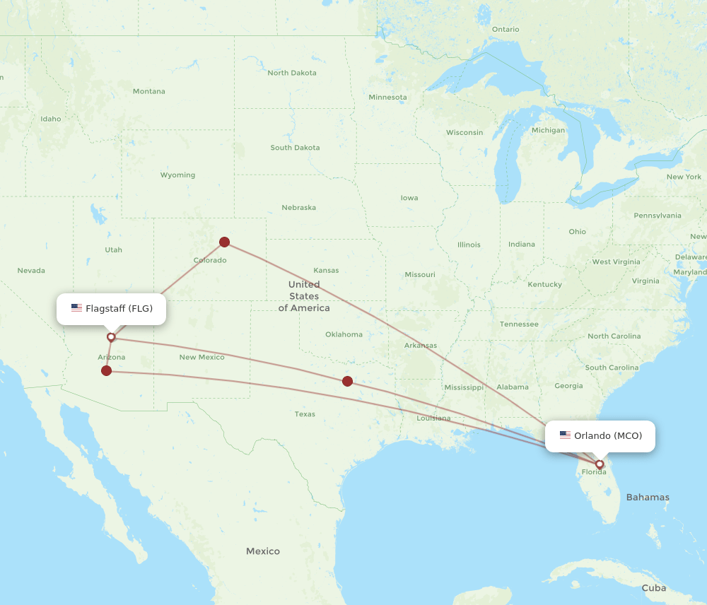 MCO to FLG flights and routes map