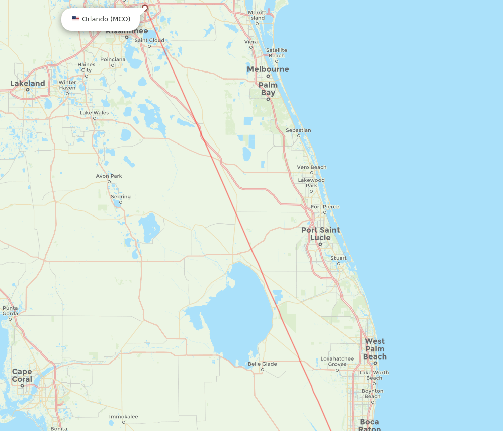 Orlando - Fort Lauderdale route map and flight paths