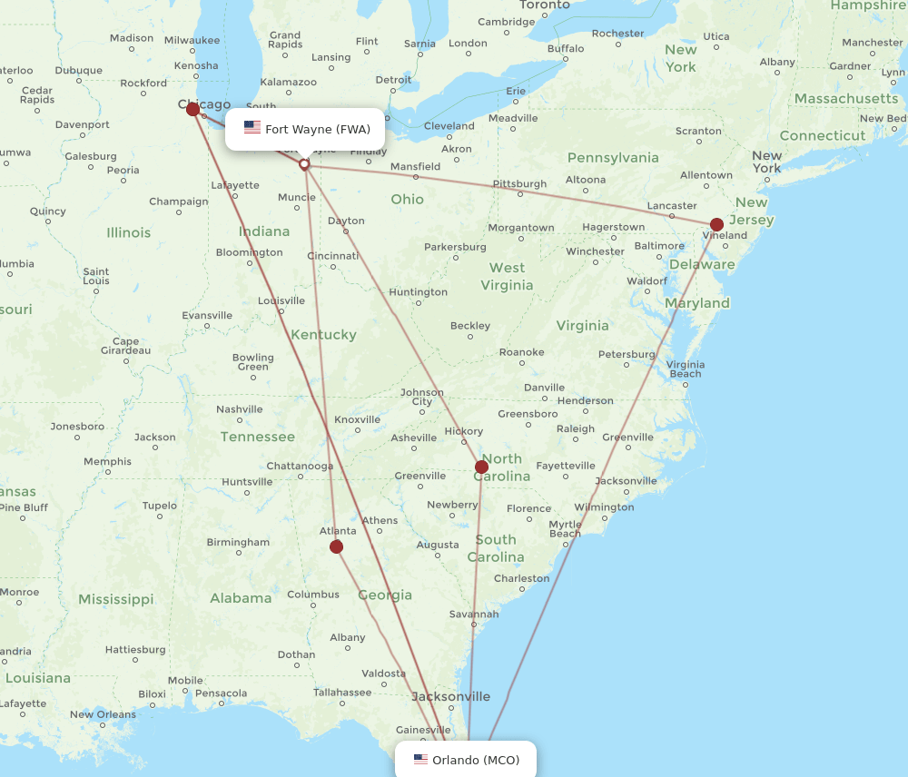 MCO-FWA flight routes