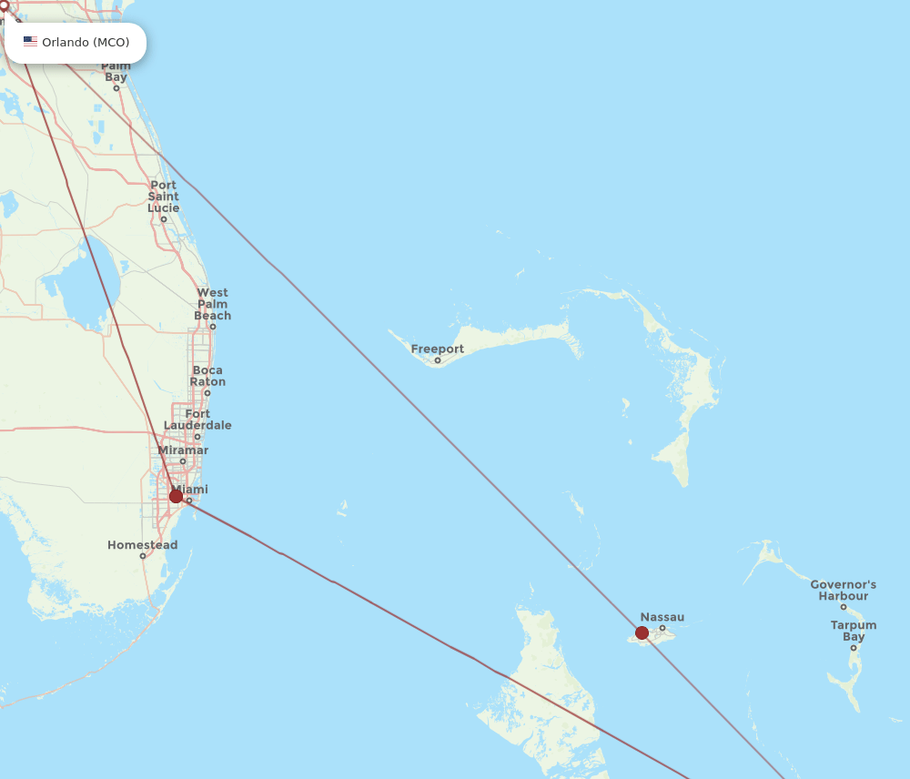 MCO-GGT flight routes