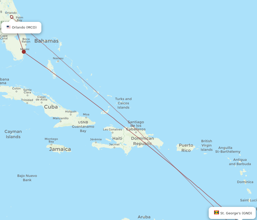MCO-GND flight routes