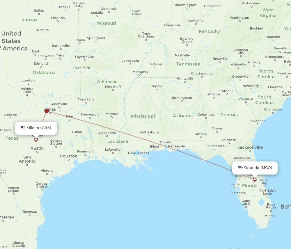 MCO-GRK flight routes