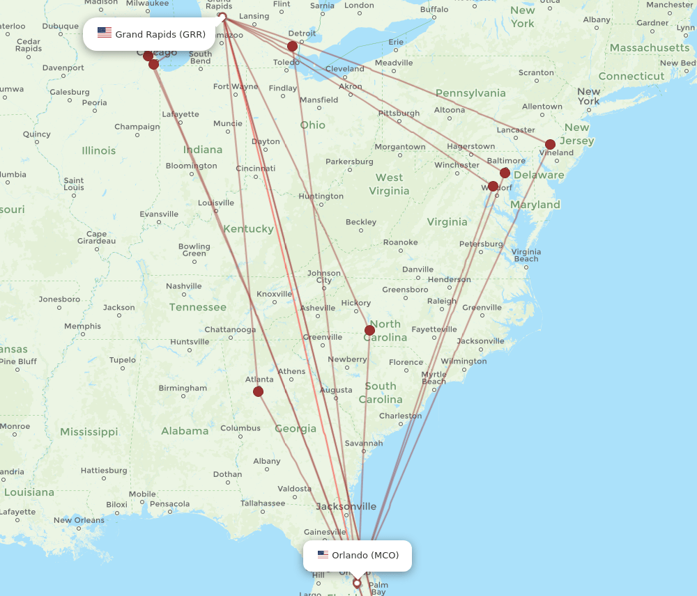 MCO-GRR flight routes