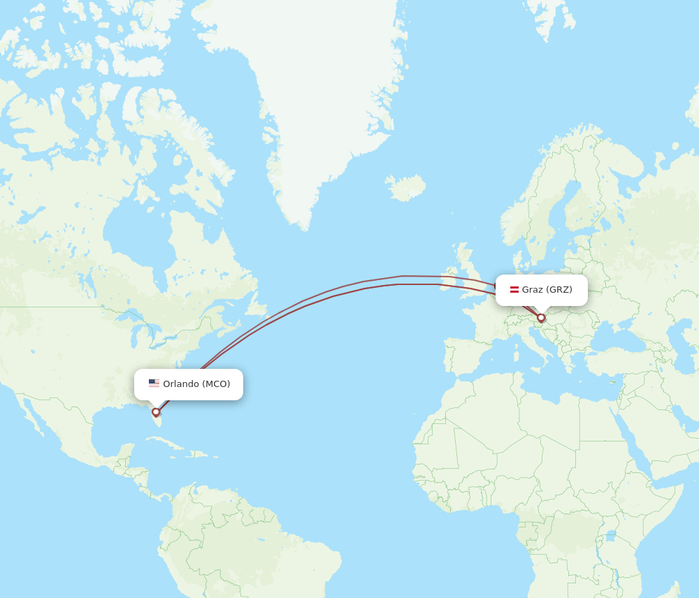 MCO to GRZ flights and routes map
