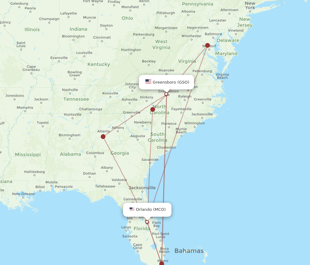MCO-GSO flight routes