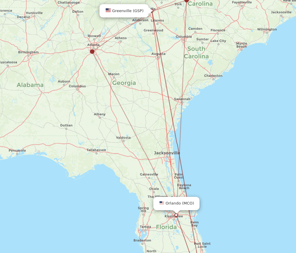 MCO-GSP flight routes