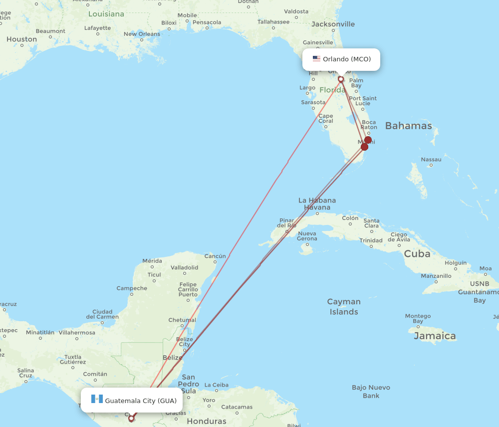 MCO-GUA flight routes