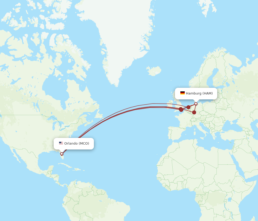 MCO-HAM flight routes