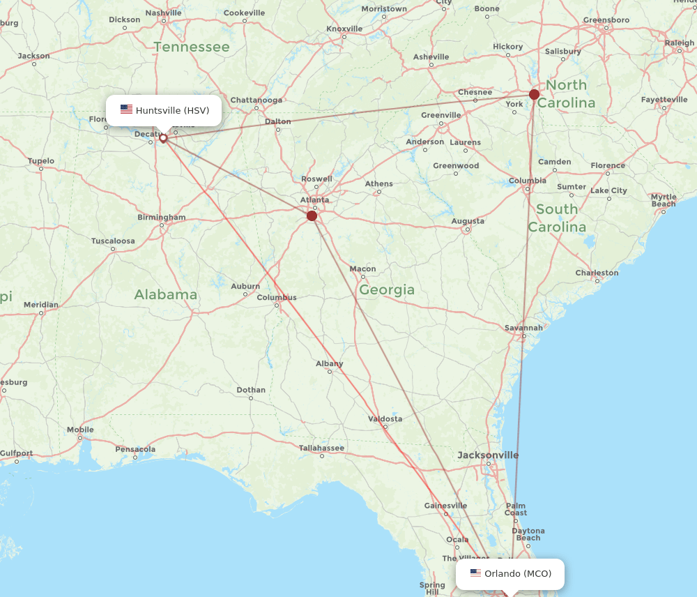 MCO-HSV flight routes