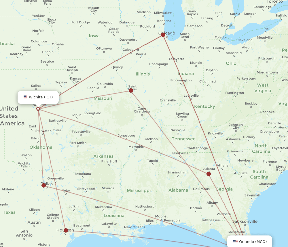 MCO-ICT flight routes