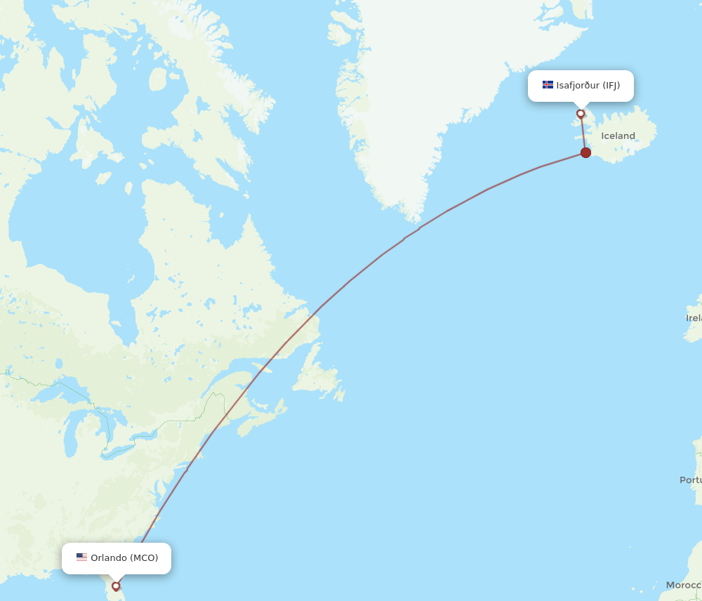 MCO to IFJ flights and routes map
