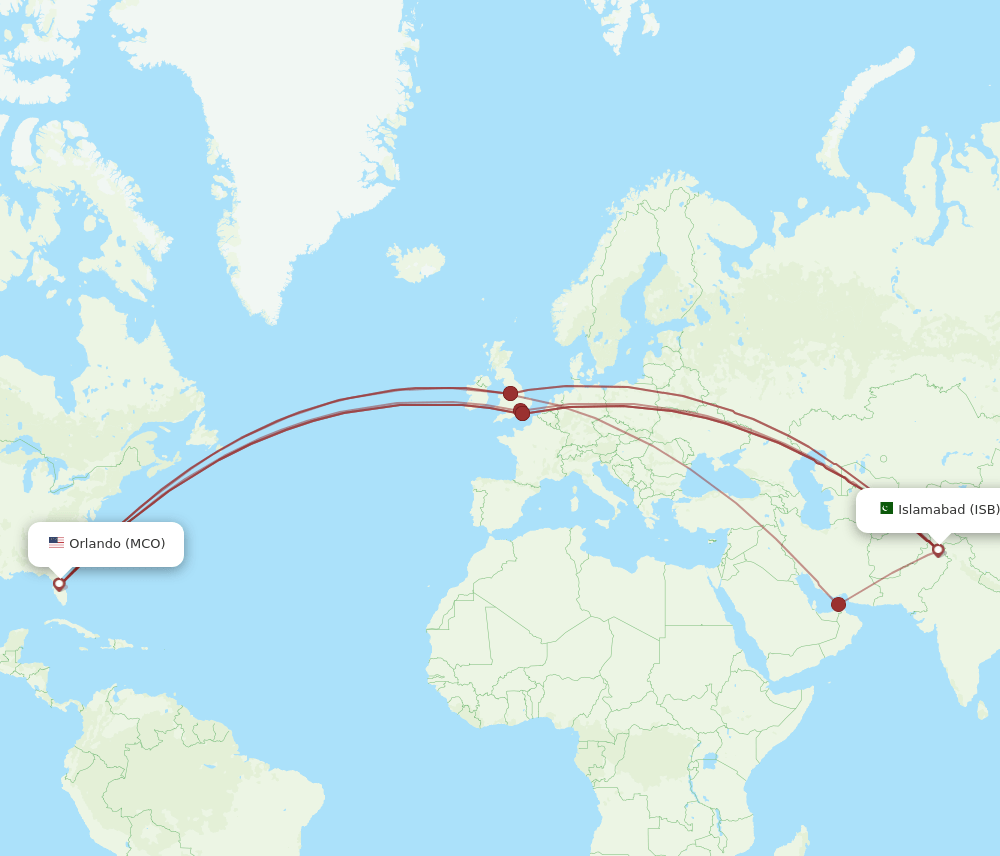 MCO-ISB flight routes