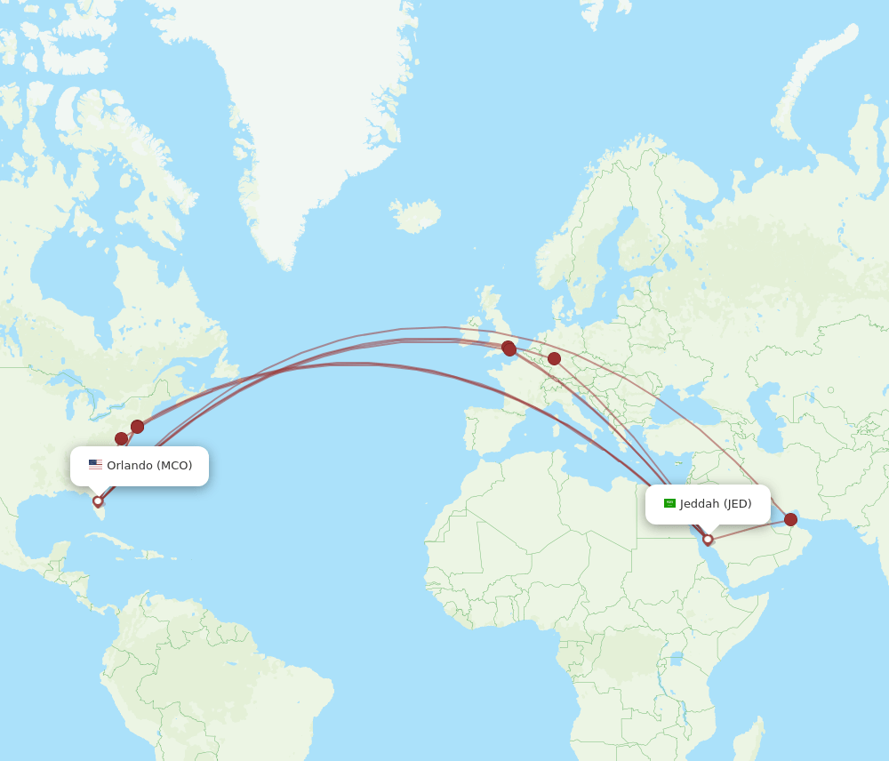 MCO-JED flight routes