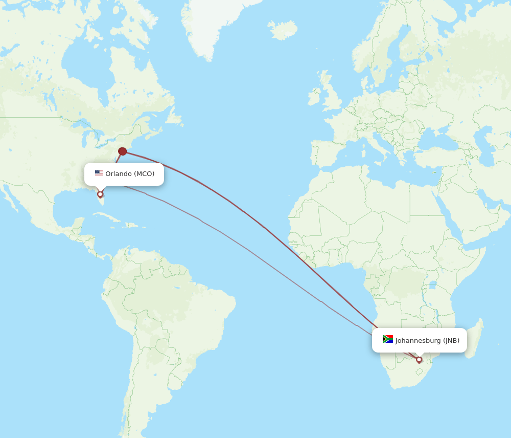 MCO-JNB flight routes