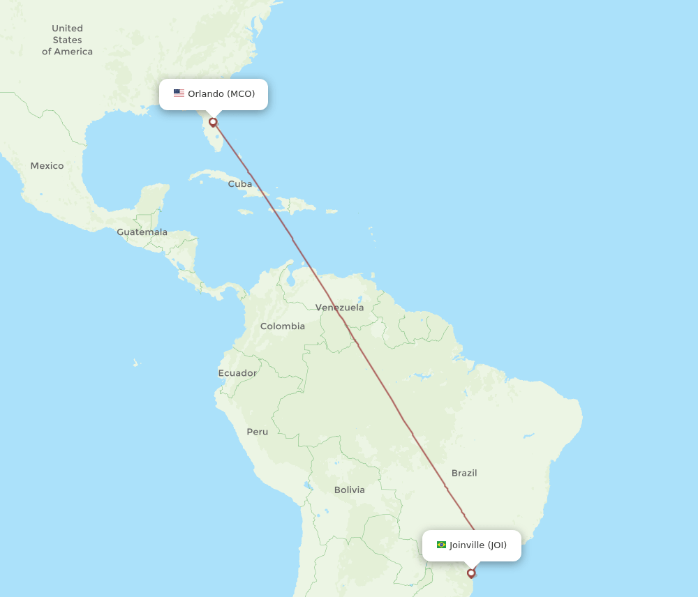 MCO to JOI flights and routes map