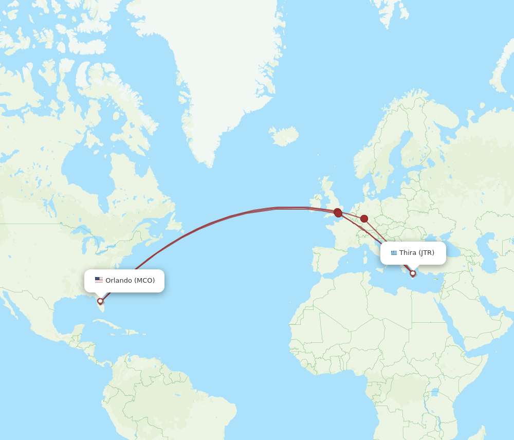 MCO-JTR flight routes