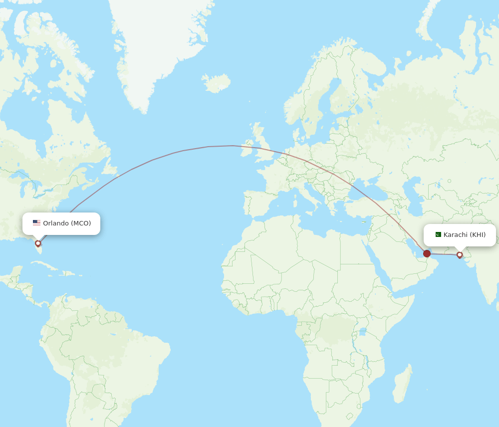 MCO-KHI flight routes