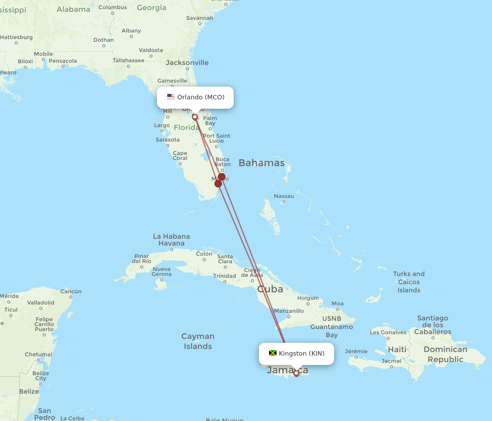 MCO to KIN flights and routes map