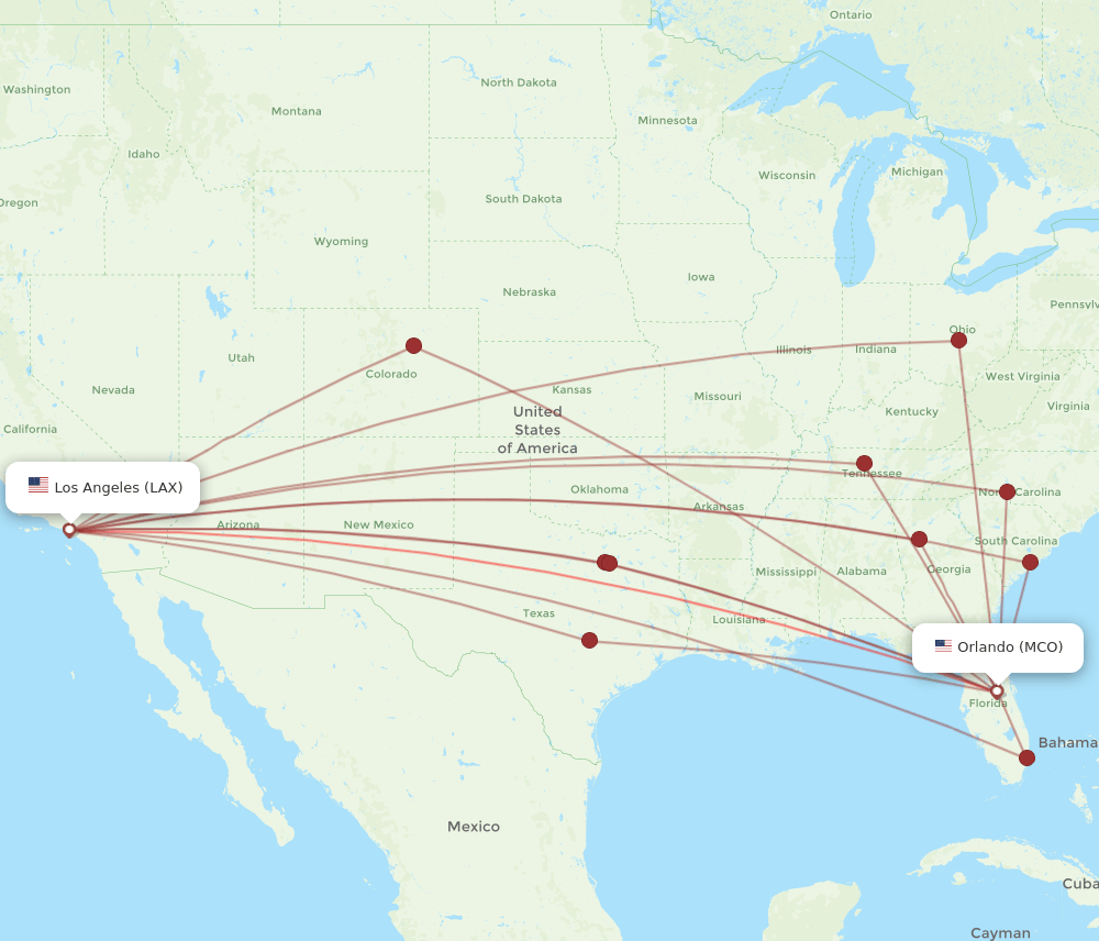 MCO-LAX flight routes