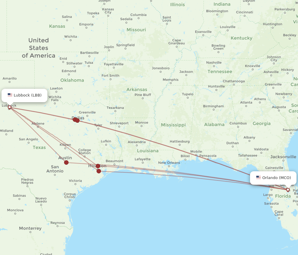 MCO-LBB flight routes
