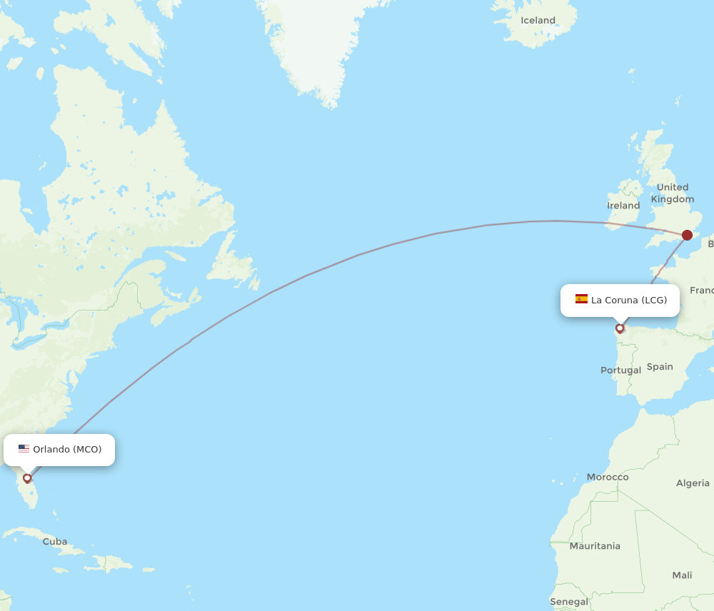 MCO-LCG flight routes