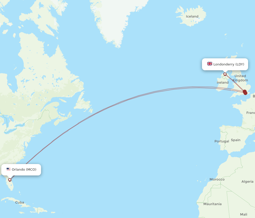 MCO to LDY flights and routes map