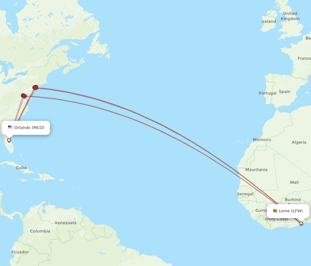 MCO-LFW flight routes