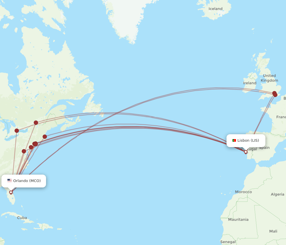 MCO-LIS flight routes