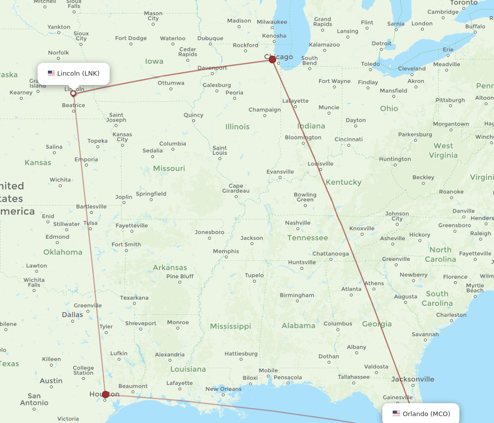 MCO-LNK flight routes