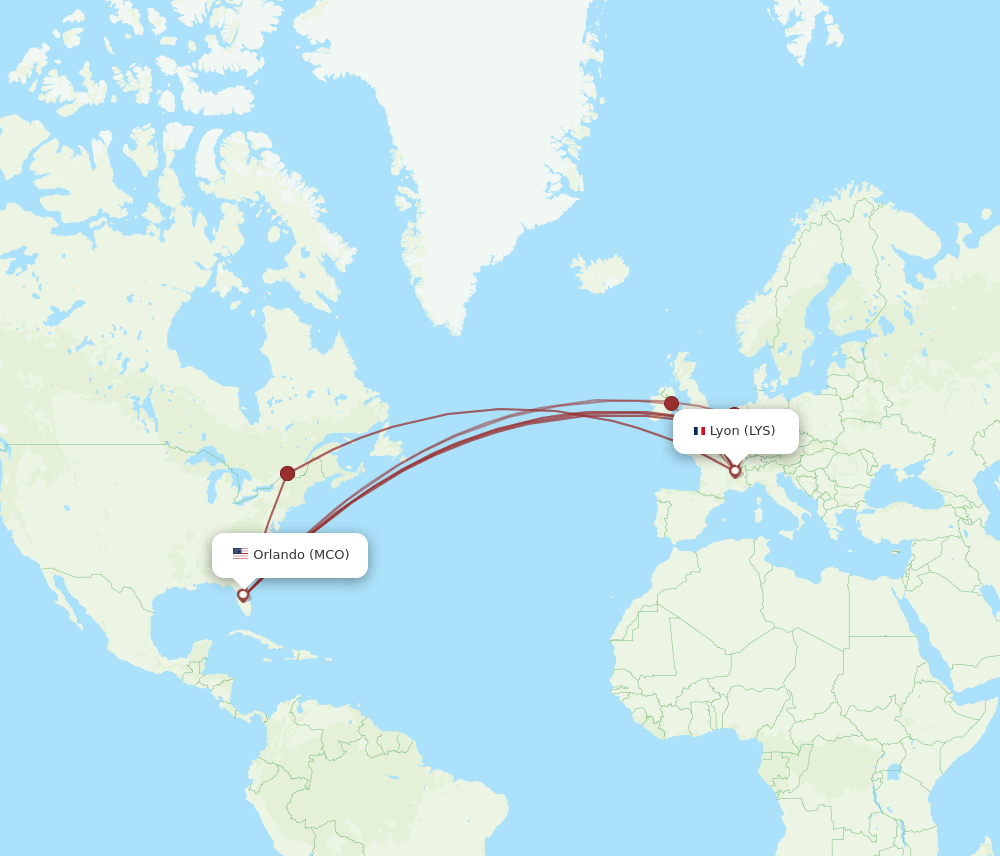 MCO-LYS flight routes