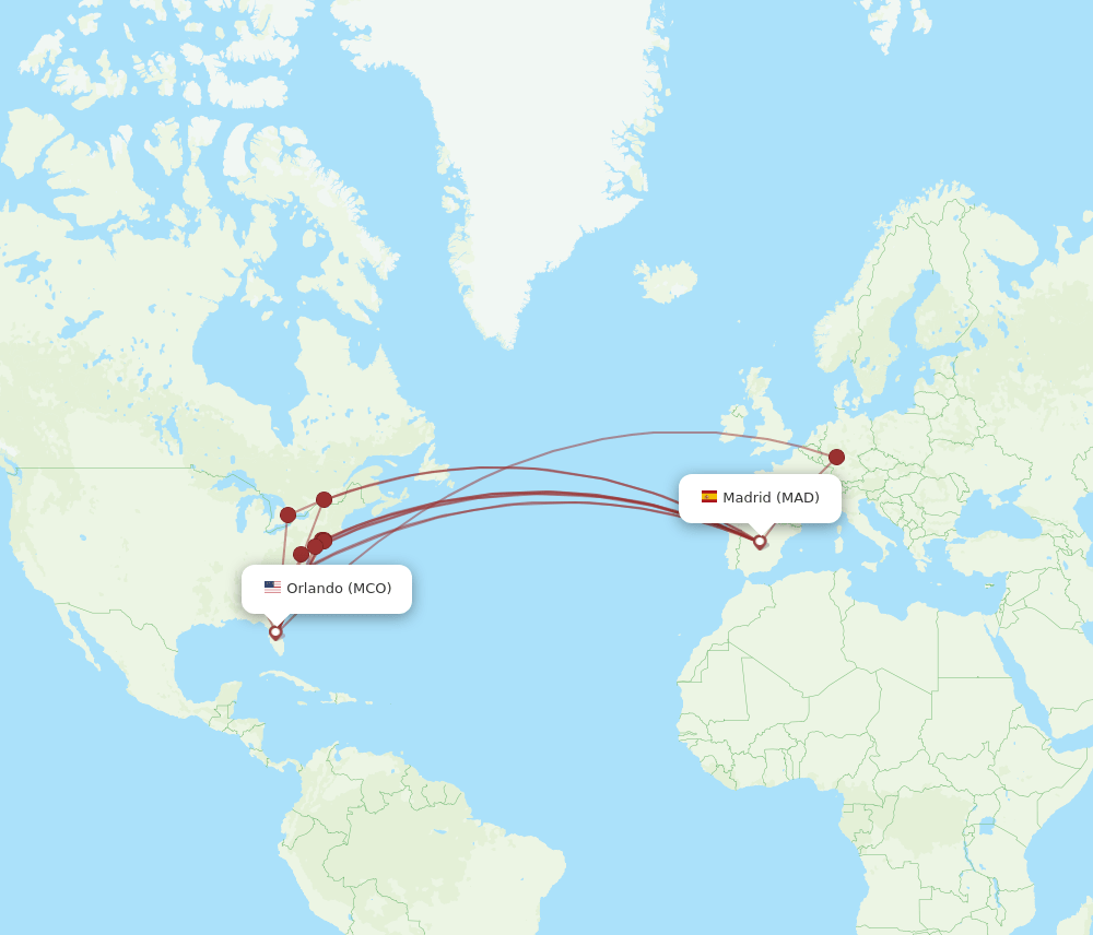 MCO-MAD flight routes