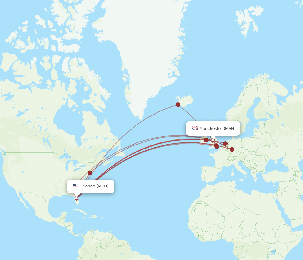 MCO to MAN flights and routes map