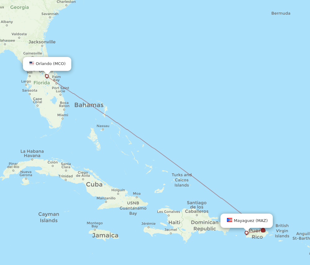 MCO to MAZ flights and routes map