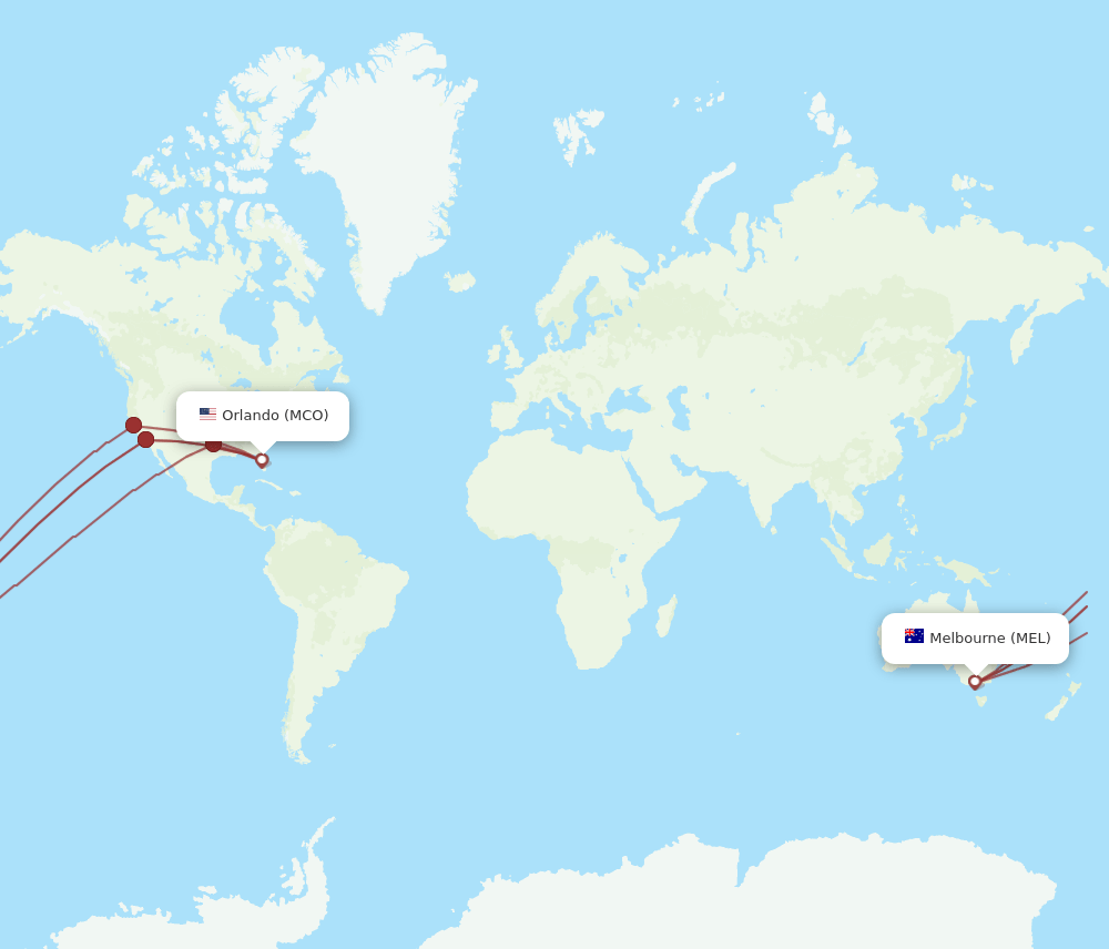 MCO to MEL flights and routes map