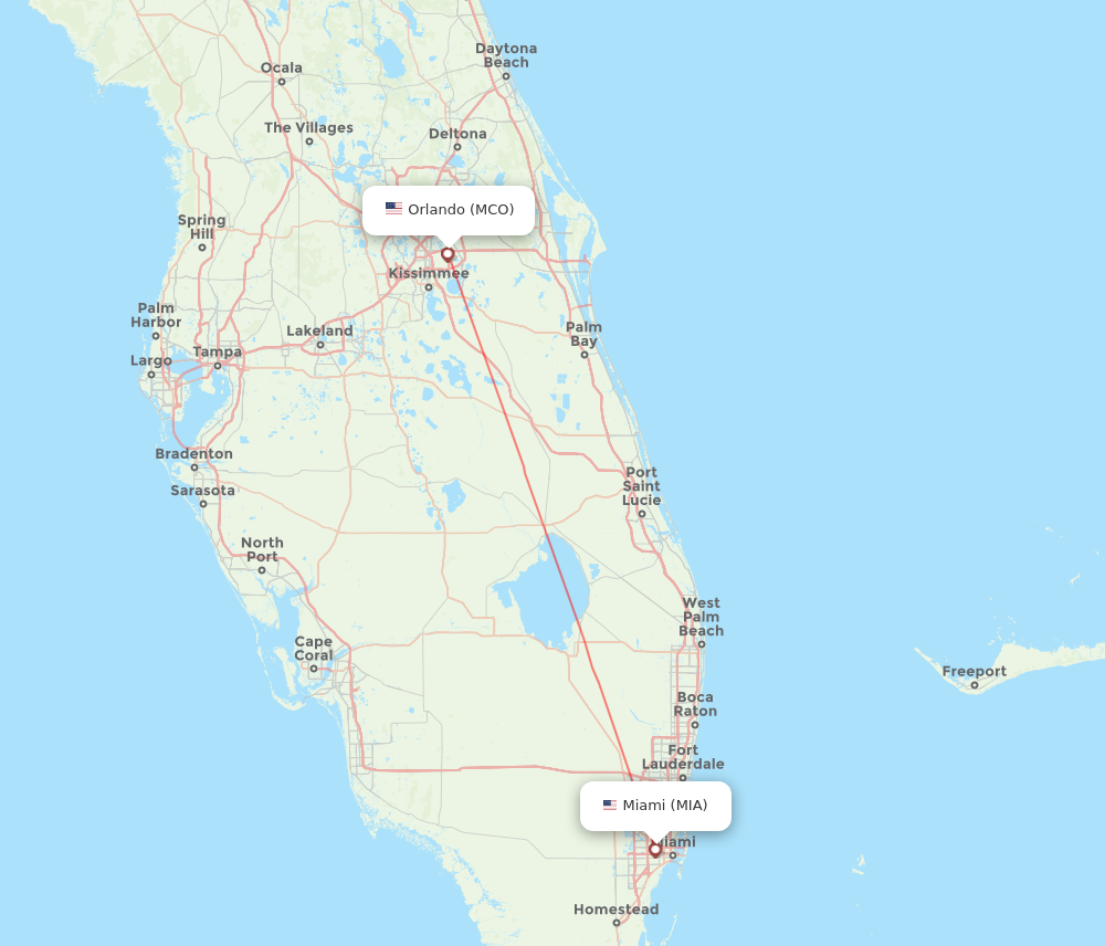 Orlando - Miami route map and flight paths
