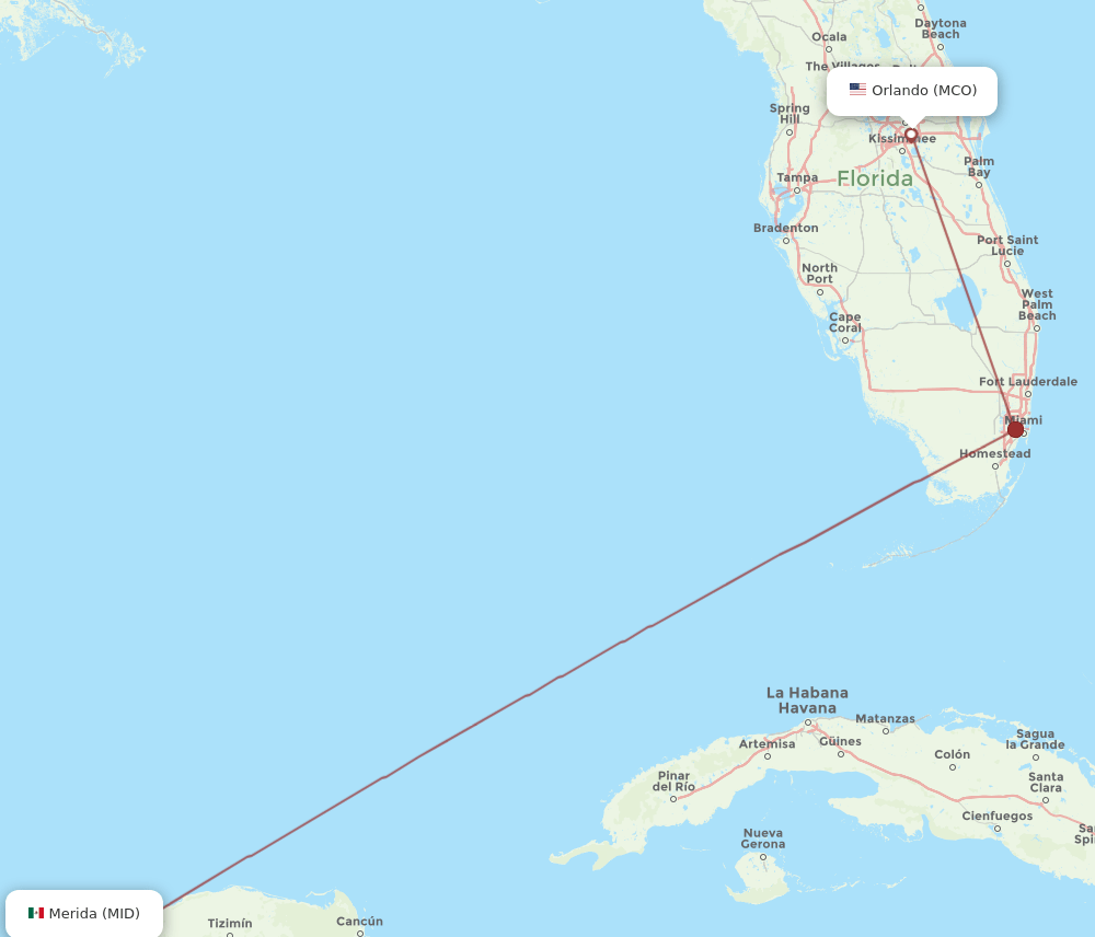 MCO to MID flights and routes map