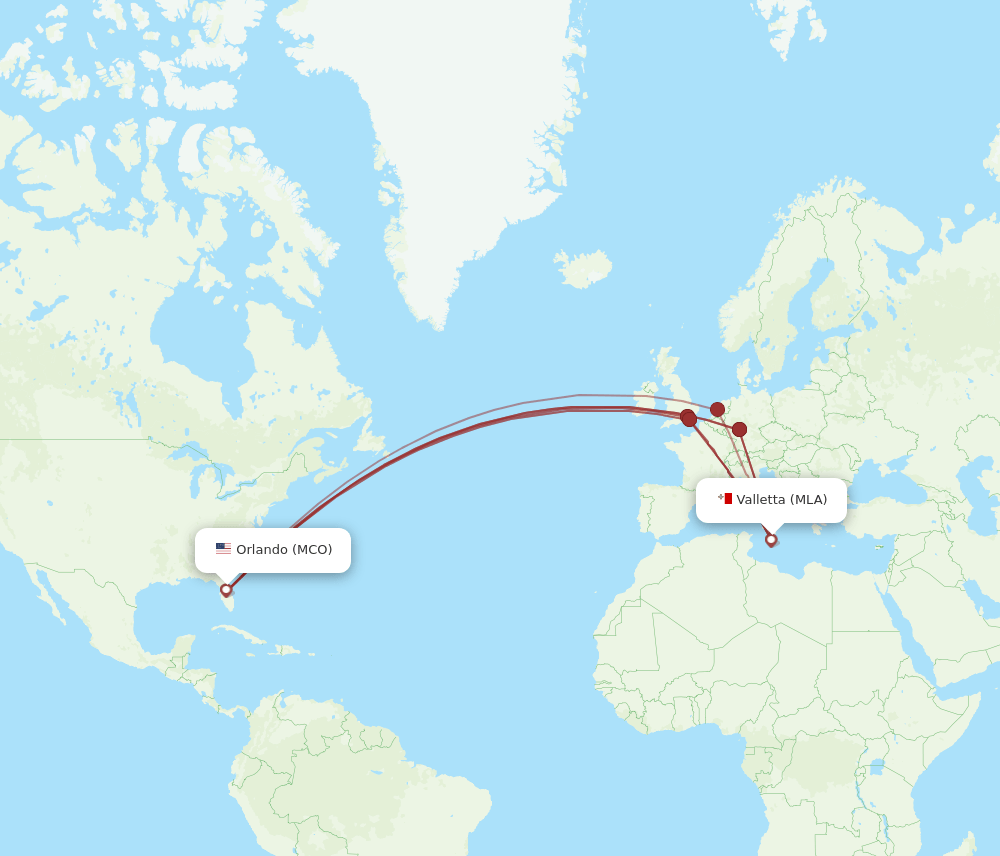 MCO-MLA flight routes