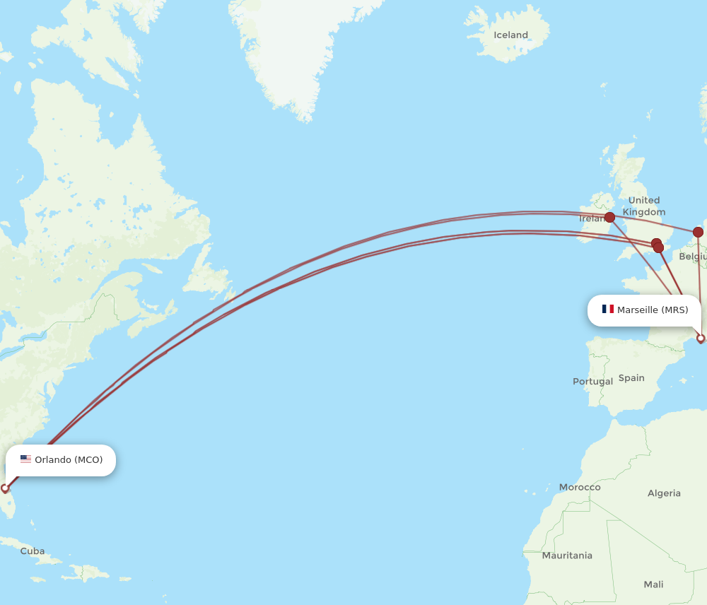 MCO to MRS flights and routes map