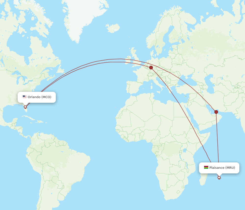 MCO-MRU flight routes