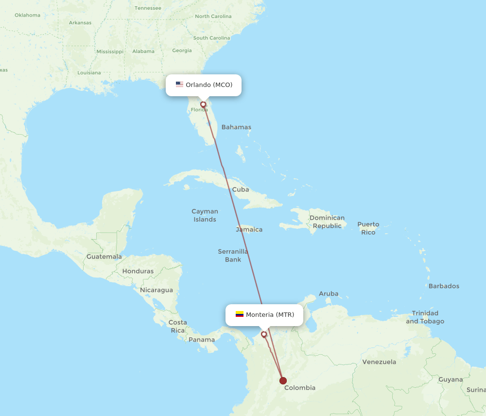 MCO to MTR flights and routes map
