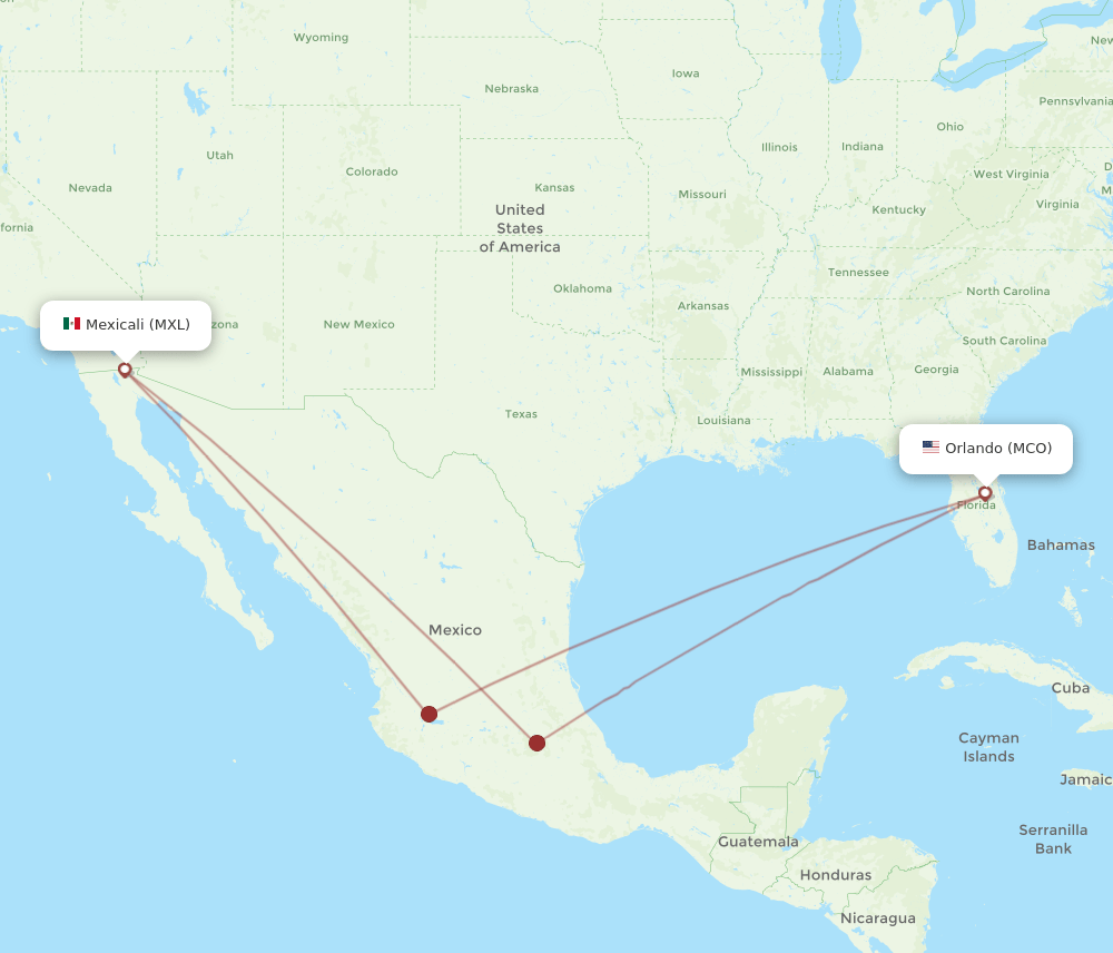 MCO-MXL flight routes