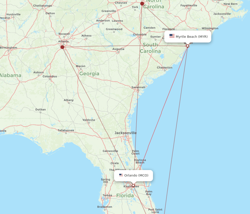 MCO-MYR flight routes