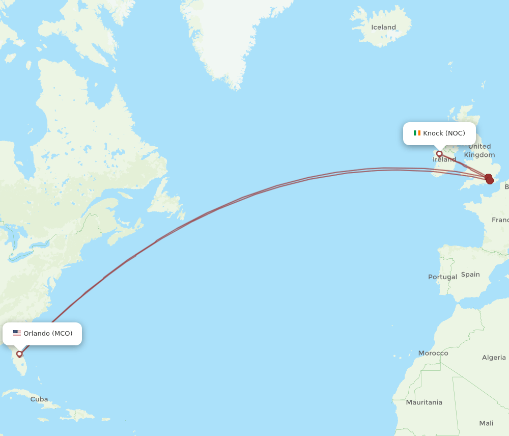 MCO-NOC flight routes