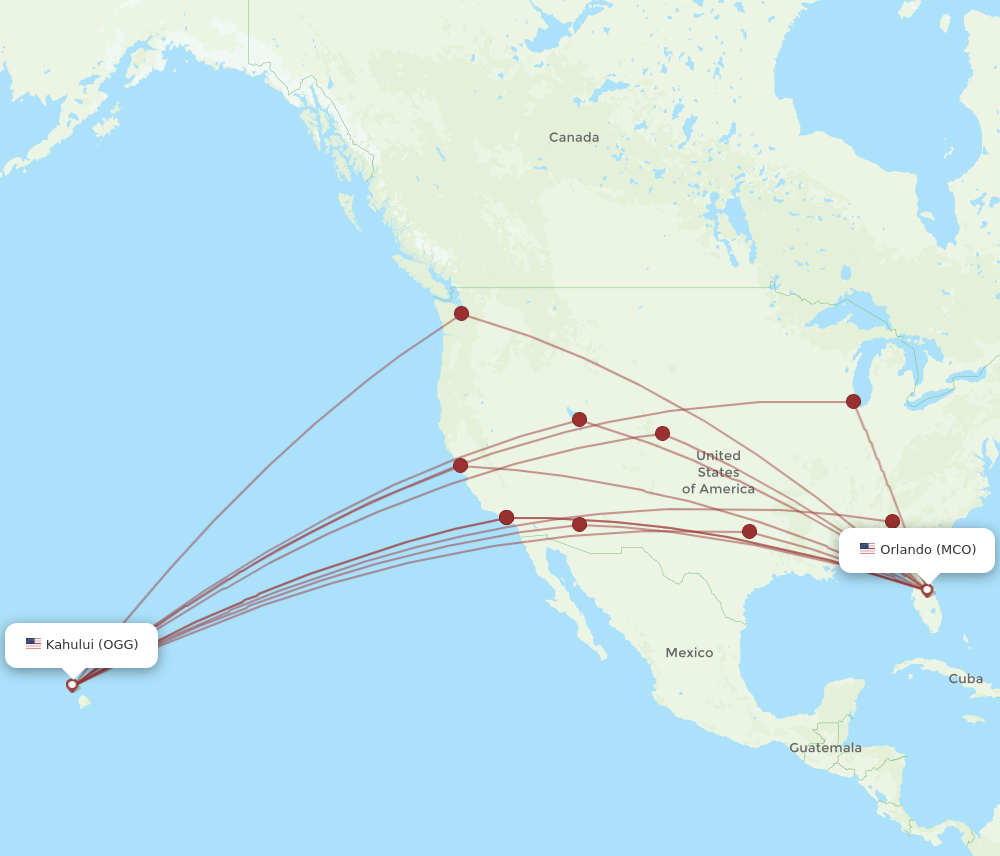 MCO to OGG flights and routes map