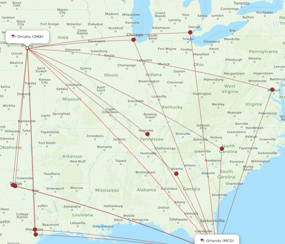 MCO-OMA flight routes